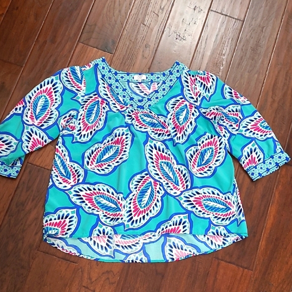Crown & Ivy Colorful 3/4 Sleeve Paisley Print V-neck Blouse Size 1X - Picture 1 of 6
